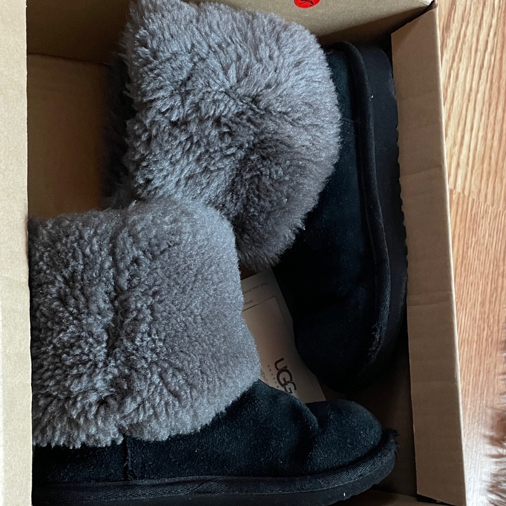 UGG Black Suede Boots with Gray Shearling